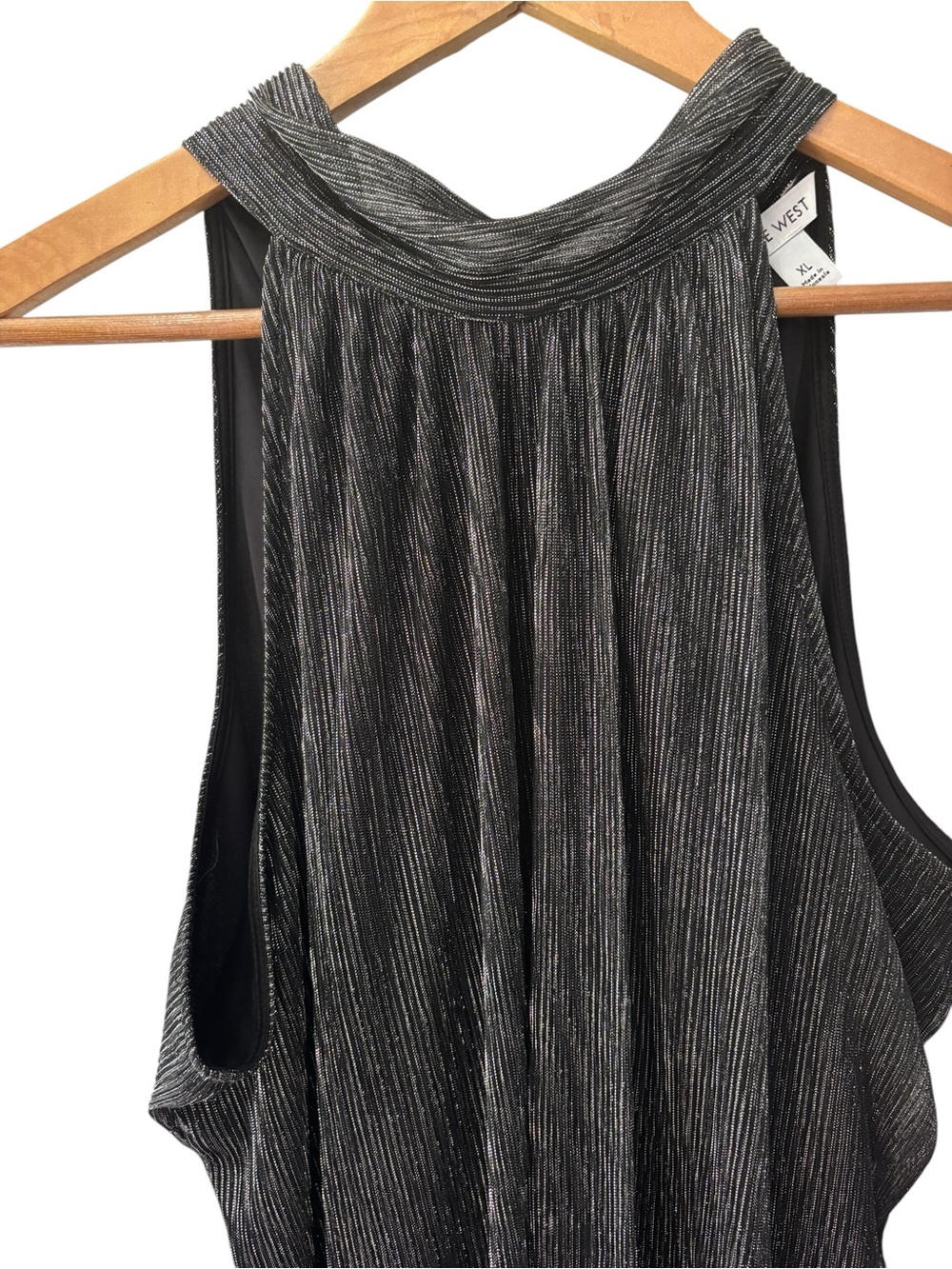 Nine West Black and Silver Metallic Halter Top Size XL Shimmer Lined Shirt - Picture 2 of 6
